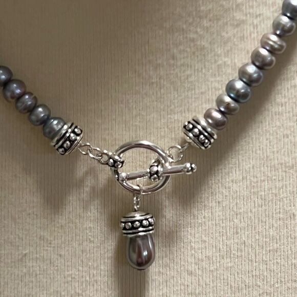 Elegant SilverLight Blue Pearl Necklace #PDNK2 - Picture 4 of 6
